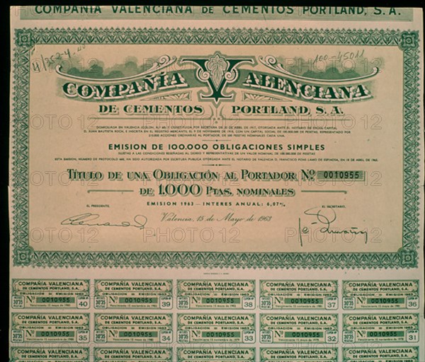 OBLIGACION VALENCIANA CEMENTOS  MAD-15/MAY/1963
MADRID, CONFEDERACION DE CAJAS