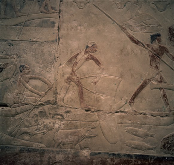 CALIZA PINTADA-PESCADORES CON ARPON Y RED-V DINASTIA-(2450 AC)
SAGGARAH, MASTABA DE