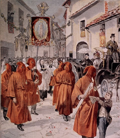LA REINA INGLATERRA EN PROCESION PENITENTES ROJOS
PARIS, COLECCION PARTICULAR
FRANCIA

This