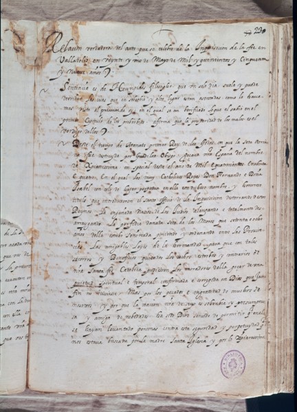 Page d'un manuscrit relatant un autodafé sous l'Inquisition