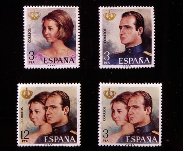 Timbres à l'effigie de Juan Carlos et Sophie