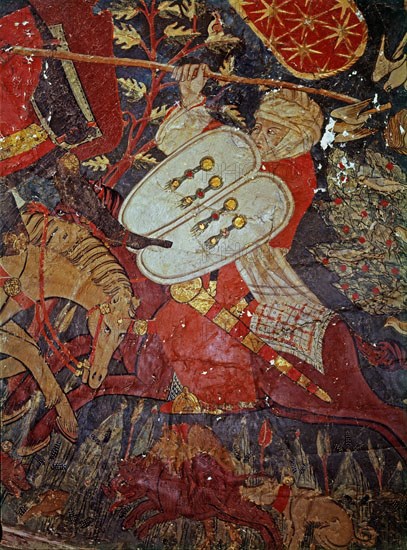 SOLDADO ARABE LUCHANDO A CABALLO-BOVEDA LATERAL-EPOCA NAZARI S XV-PINTURA CRISTIANA
GRANADA,