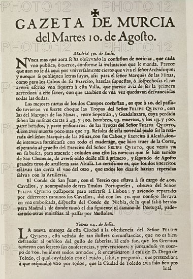 GACETA DE MURCIA-19 DE JULIO 1706
MURCIA, ARCHIVO MUNICIPAL
MURCIA
