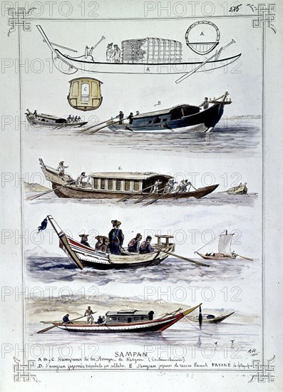 MONLEON RAFAEL 1853/1900
SAMPANES DE LA COCHINCHINA Y JAPON
MADRID, MUSEO NAVAL