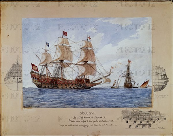 MONLEON RAFAEL 1853/1900
EL SOBERANO DE LOS MARES-GALERA S XVII-GRABADO 1886
MADRID, MUSEO NAVAL