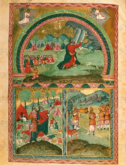 *MANUSCRITO PERSA- MOISES EN EL MONTE SINAI-ARCA DE LA ALIANZA-RECOGIDA DE MANA Y