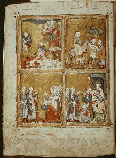 MANUSCRITO S XIII. ANUNCIO A LOS PASTORES. HUIDA A EGIPTO. EN EL DESIERTO. MOISES ANTE EL