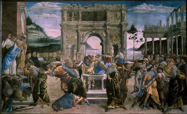 BOTTICELLI SANDRO 1444/1510
MOISES CASTIGA A CORE DATHAN Y A ABIRON-
VATICANO, CAPILLA