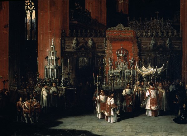 DOMINGUEZ BECQUER JOAQUIN 1819/79
PROCESION EN EL INTERIOR DE LA CATEDRAL(SEVILLA)1836-O/L