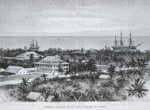 LAPLANTE C
GRABADO-OCEANIA-PALACIO DE LA REINA POMARE EN TAHITI