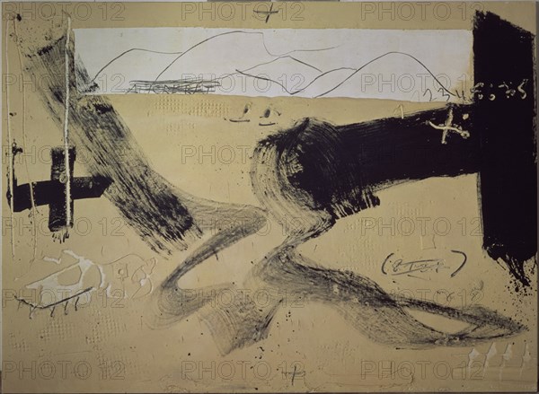 TAPIES ANTONI 1923-
AUTORRETRATO CON PAISAJE-1987-TECNICA MIXTA 220X300 CM
BARCELONA, COLECCION