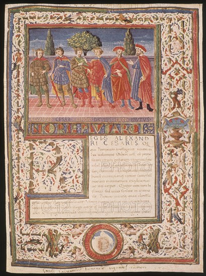 ESCUELA DE FERRARA
HISTORIA DE PLUTARCO-Ms 2325-FOLIO 1 CON 6  EMPERADORES ROMANOS
BOLONIA, B