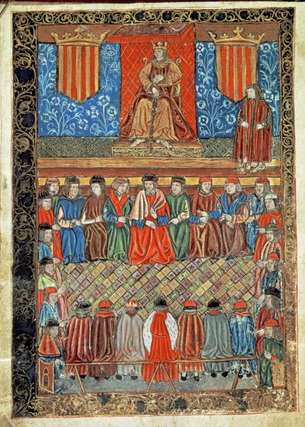 JAIME I EL CONQUISTADOR PRESIDIENDO SESION DE CORTES-CONSTITUCION DE CATALUÑA-MON S CUGAT DEL