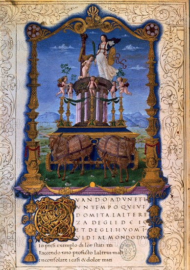 PETRARCA FRANCESCO 1304/74
MINIATURA CON EL TRIUNFO DE LA CASTIDAD S XV
MADRID, BIBLIOTECA