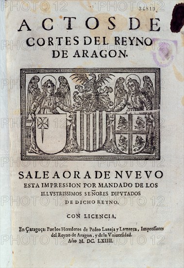 ACTOS DE CORTES DEL REINO DE ARAGON 1664
MADRID, SENADO-BIBLIOTECA
MADRID

This image is not