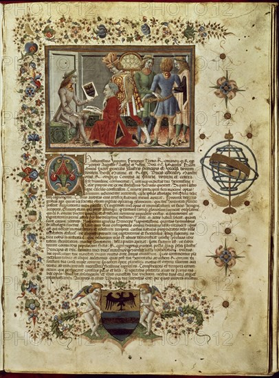 ESCUELA DE FERRARA
I - FEDERICO III RECIBE DE G.BLANCHINI "FABULAS ASTROLOGICAS"-BODEGON