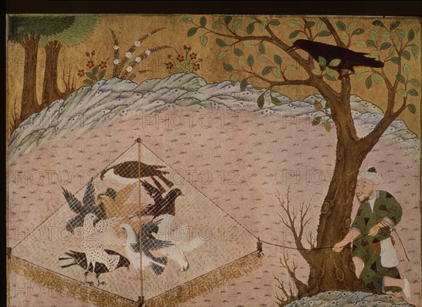BIDPAI
LIBRO DE KALILA Y DIMNA-FABULA CAZADOR CAZANDO PAJAROS-MINIATURA-HACIA 300 DC
TEHERAN, B