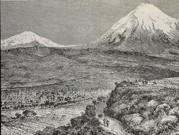 LA ILUSTRACION 1885 - VISTA DE LA PAZ SITUADA AL PIE DE LA CORDILLERA REAL A 3500 M DE