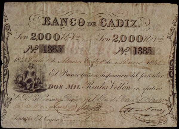 BILLETE DE 2.000 REALES DEL BANCO DE CADIZ
