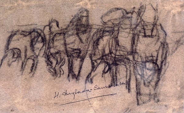 ANGLADA CAMARASA H 1871/1959
APUNTE DE UN GRUPO DE CABALLOS(C.1900/1)CARBONCILLO/PAPEL 13X21