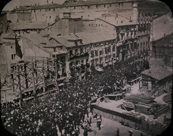 PASO DE O'DONNELL Y LAS TROPAS DE VUELTA DE LA CAMPAÑA DE AFRICA POR LA CALLE DE ALCALA-