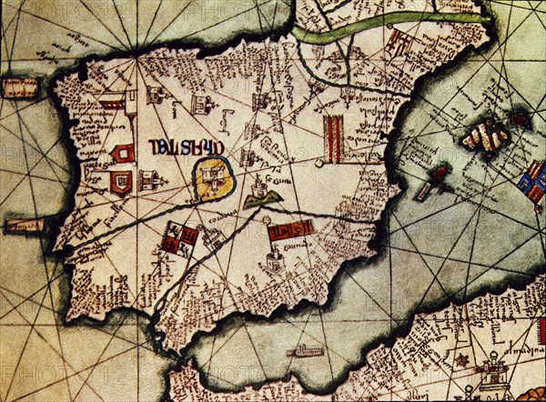 CRESQUES ABRAHAM 1325-1387
ATLAS-MAPA DE ESPANA- AÑO 1375 -
PARIS, BIBLIOTECA
