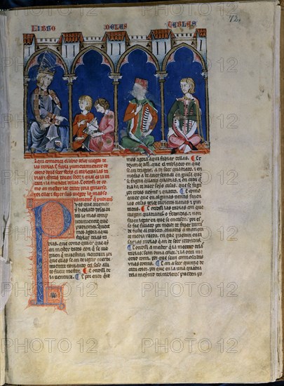 ALFONSO X EL SABIO 1221/84
LIBRO DE JUEGOS DE TABLAS-F72R- ALFONSO DICTA Y DOS CABALLEROS