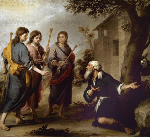 MURILLO BARTOLOME 1618/1682
ABRAHAM Y LOS TRES ANGELES - 1667/1670 - O/L 236x261 - PINTURA BARROCA