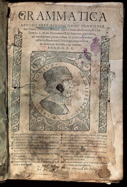 NEBRIJA ANTONIO 1441/1522
GRAMATICA DE 1550 - PORTADA
MADRID, SENADO-BIBLIOTECA
MADRID