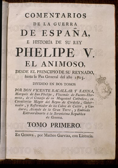 BACALLAR V
COMENTARIOS GUERRA ESPANA Y FELIPE V HASTA 1725
MADRID, BIBLIOTECA NACIONAL