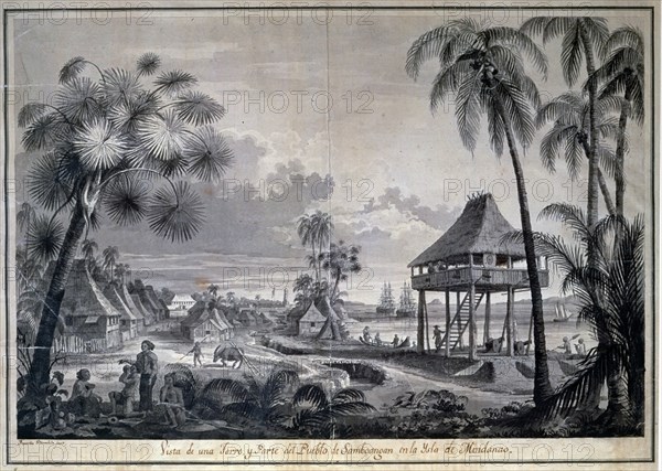 BRAMBILA FERNANDO 1763/1834
PUEBLO DE ZAMBOANGA EN ISLA MINDANAO (FILIPINAS) - S XVIII - TINTA A