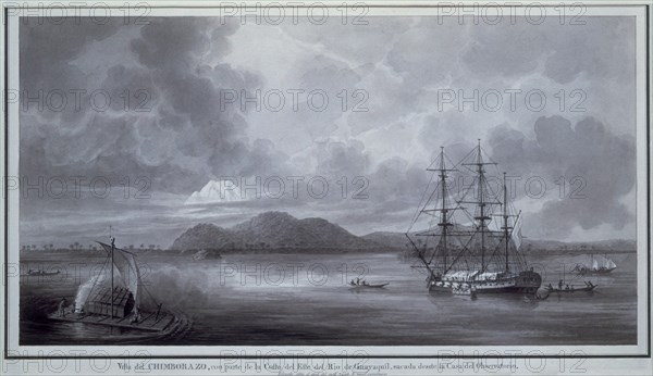 BRAMBILA FERNANDO 1763/1834
VISTA DEL CHIMBORAZO - ECUADOR - OCT 1790 - PLUMA Y AGUADA A TINTA