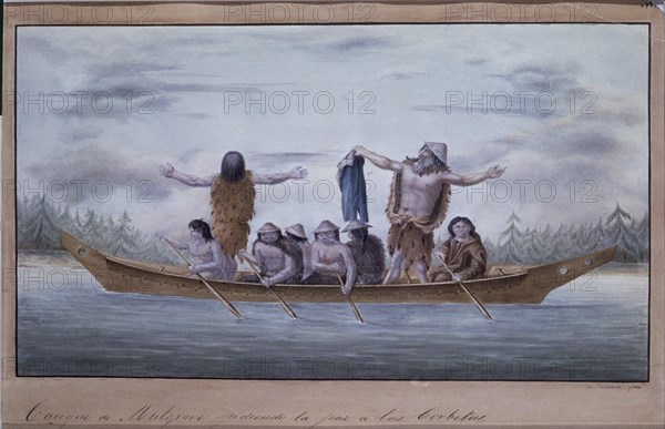 CARDERO JOSE 1766/?
EL CACIQUE DE MULGRAVE PIDIENDO LA PAZ A LAS CORBETAS - 1792 - PLUMA Y AGUADA