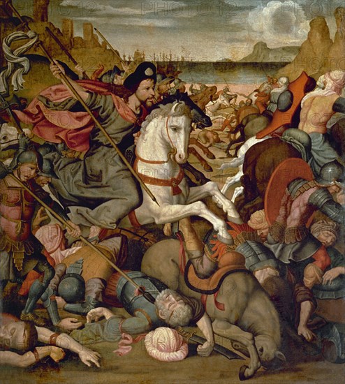 SAN LEOCADIO PAOLO 1445-1520
LA BATALLA DE CLAVIJO (834) - PANEL DE MADERA 134x134 - SANTIAGO SE