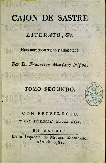 NIPHO M
CAJON DE SASTRE LITERATO-PORTADA-TOMO II-MADRID 1781
MADRID, BIBLIOTECA NACIONAL
