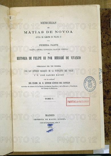 NOVOA M
PORTADA-MEMORIAS O HISTORIA DE FELIPE III(POR BERNABE VIVANCO)-TOMO I-I