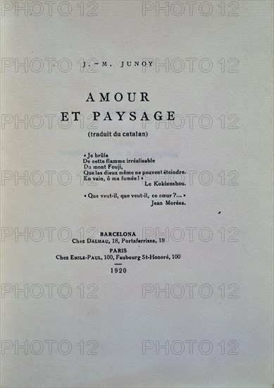 JUNOY
AMOUR ET PAYSAGE-PORTADA-TRADUCCION DEL CATALAN
MADRID, BIBLIOTECA NACIONAL