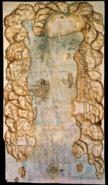 Map of the city and the bay of Portobello, Panama, 1688