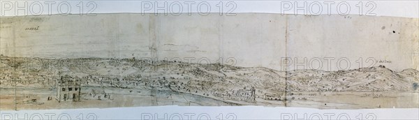 WYNGAERDE ANTON VAN DEN ?/1571
SEVILLA Y TRIANA-1567-DIBUJO-SEPIA-108X900MM
VIENA, BIBLIOTECA