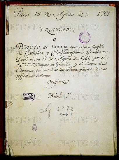TERCER PACTO DE FAMILIA-PARIS 15-8-1761-ENTRE EL MARQUES DE GRIMALDI Y EL DUQUE DE