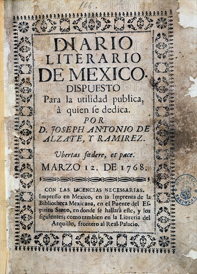 ALZATE JOSE ANTONIO DE
DIARIO LITERARIO DE MEXICO-12-3-1768
MADRID, HEMEROTECA