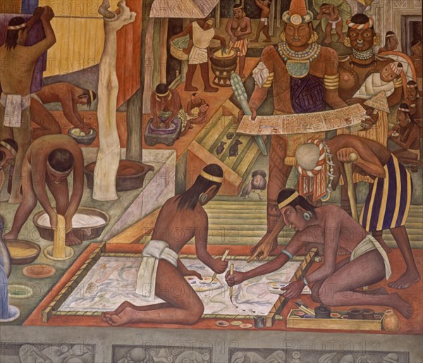 RIVERA DIEGO 1886/1957
TABLERO-CULTURA DE TAJIN-PINTORES DE TAPICES Y MATRIMONIO-CIVILIZACION