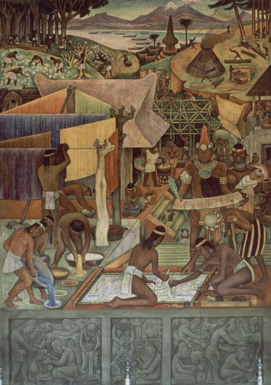 RIVERA DIEGO 1886/1957
TABLERO-MERCADO DE TLATELOLCO-TINTOREROS-PINTORES-CIVILIZACION