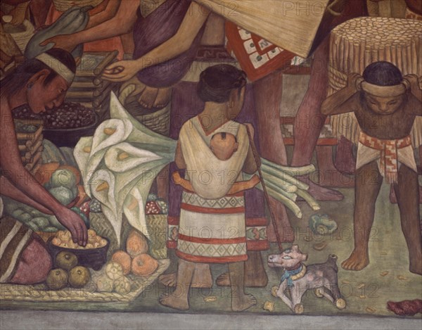RIVERA DIEGO 1886/1957
TABLERO-MERCADO DE TLATELOLCO-NIÑO CON FLORES ALCATRAZ  Y CABALLITO
MEXICO