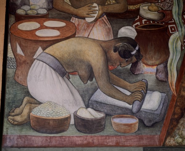 RIVERA DIEGO 1886/1957
TABLERO-MERCADO DE TLATELOLCO-MUJER HACIENDO TORTITAS
MEXICO DF, PALACIO