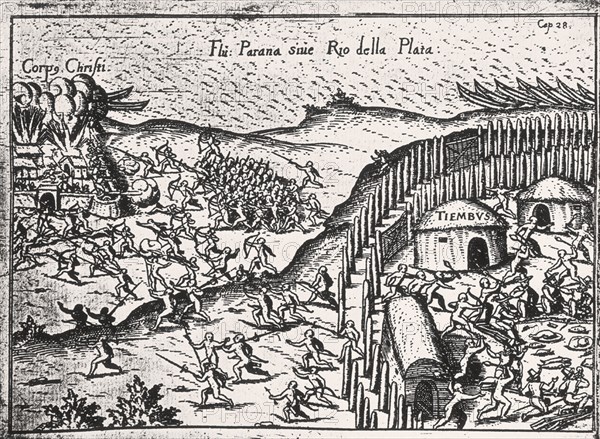 GRABADO-INDIOS ATACANDO AL FUERTE DE CORPUS CRISTI Y POBLADO.RIO DE LA PLATA
MADRID, BIBLIOTECA