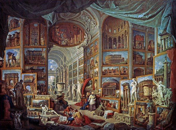 PANINI GIOVANNI PAOL 1691/1765
INTERIOR DE GALERIA CON PINTURAS DE LA ANTIGUA ROMA
PARIS, MUSEO
