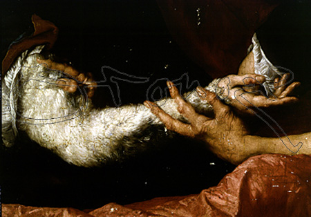 Ribera, Isaac and Jacob - Detail from Jacob's arm with the kid skin