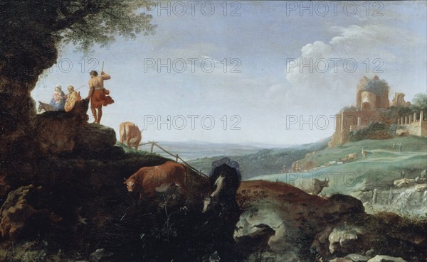 POELENBURGH CORNELIS 1586/1667
PAISAJE CON HUIDA A EGIPTO-1626-LIENZO 48,3X71,5CM-NºINV