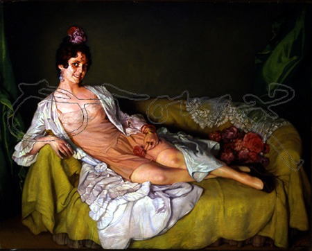 ZULOAGA IGNACIO 1870-1945
(MUJER RECOSTADA EN SILLON EN COMBINACION Y BATA)-
PEDRAZA, COLECCION